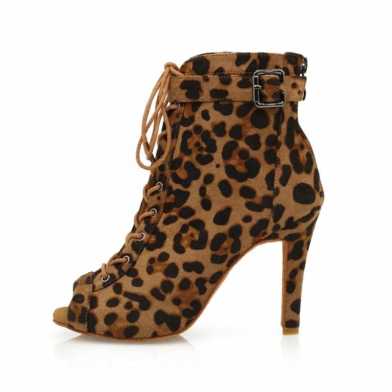 Women's Leopard Customized Heel Open Toe Heels Dance Boots Jazz Salsa Dancing Shoes