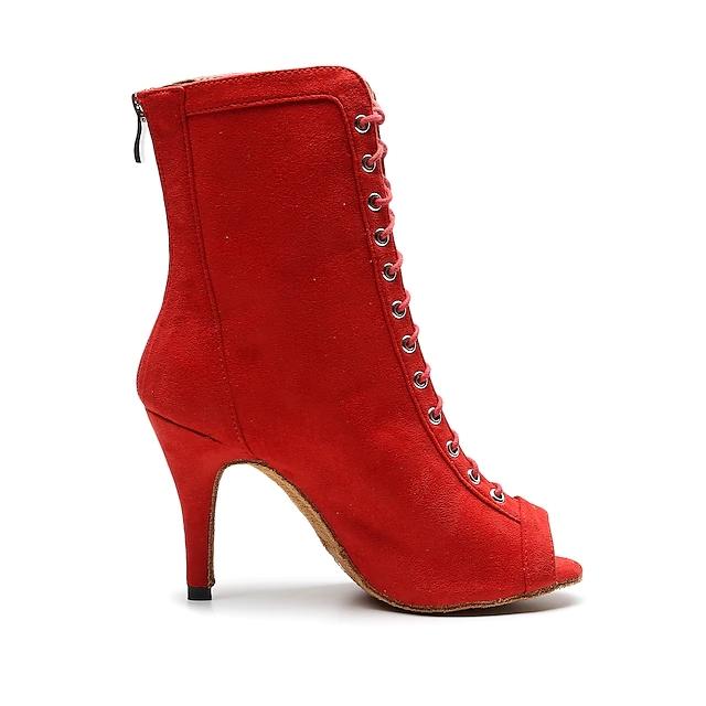 Women's Suede Red Customized Heels Dance Boots Jazz Salsa Dance Shoes